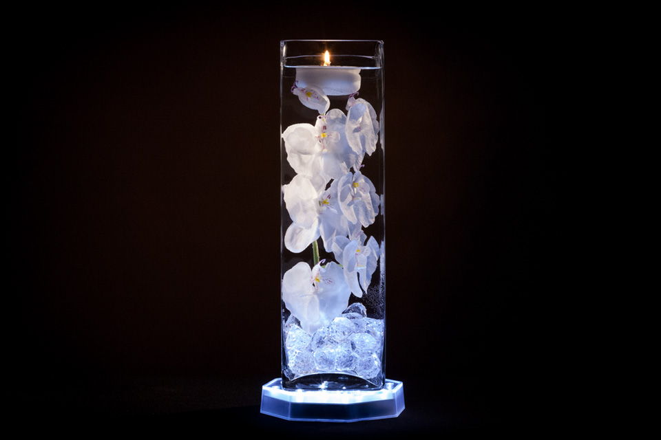 White Floral Centerpiece with LED Lights and Floating Candles