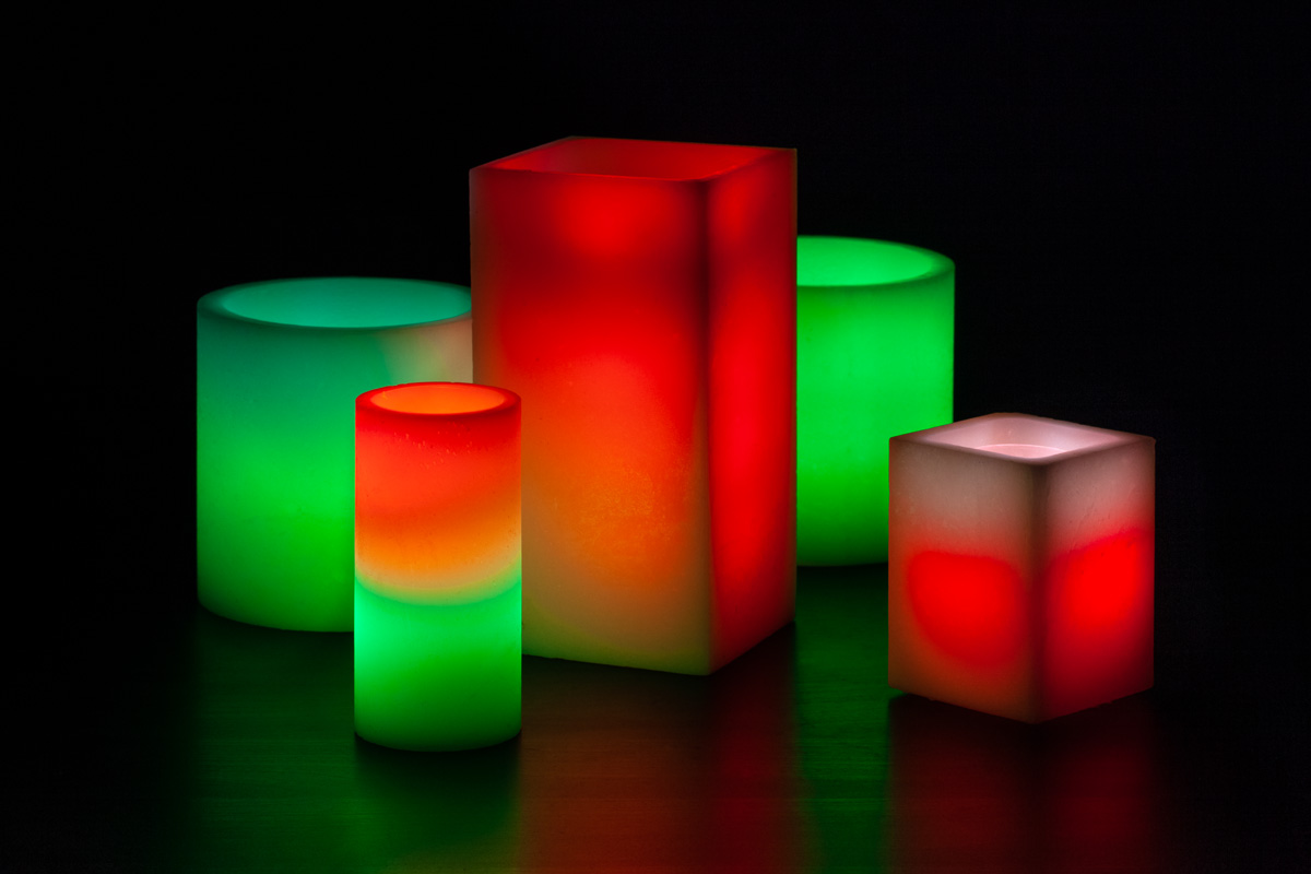 Red, Green and White Themed Wax Luminary Display