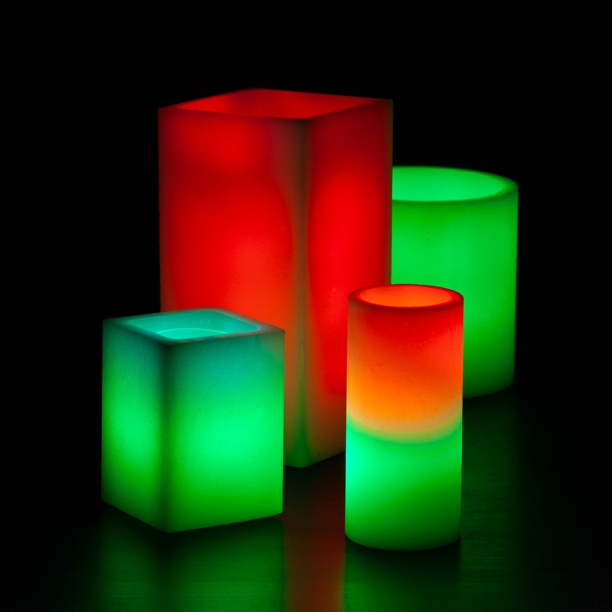 Red, Green and White Themed Wax Luminary Display