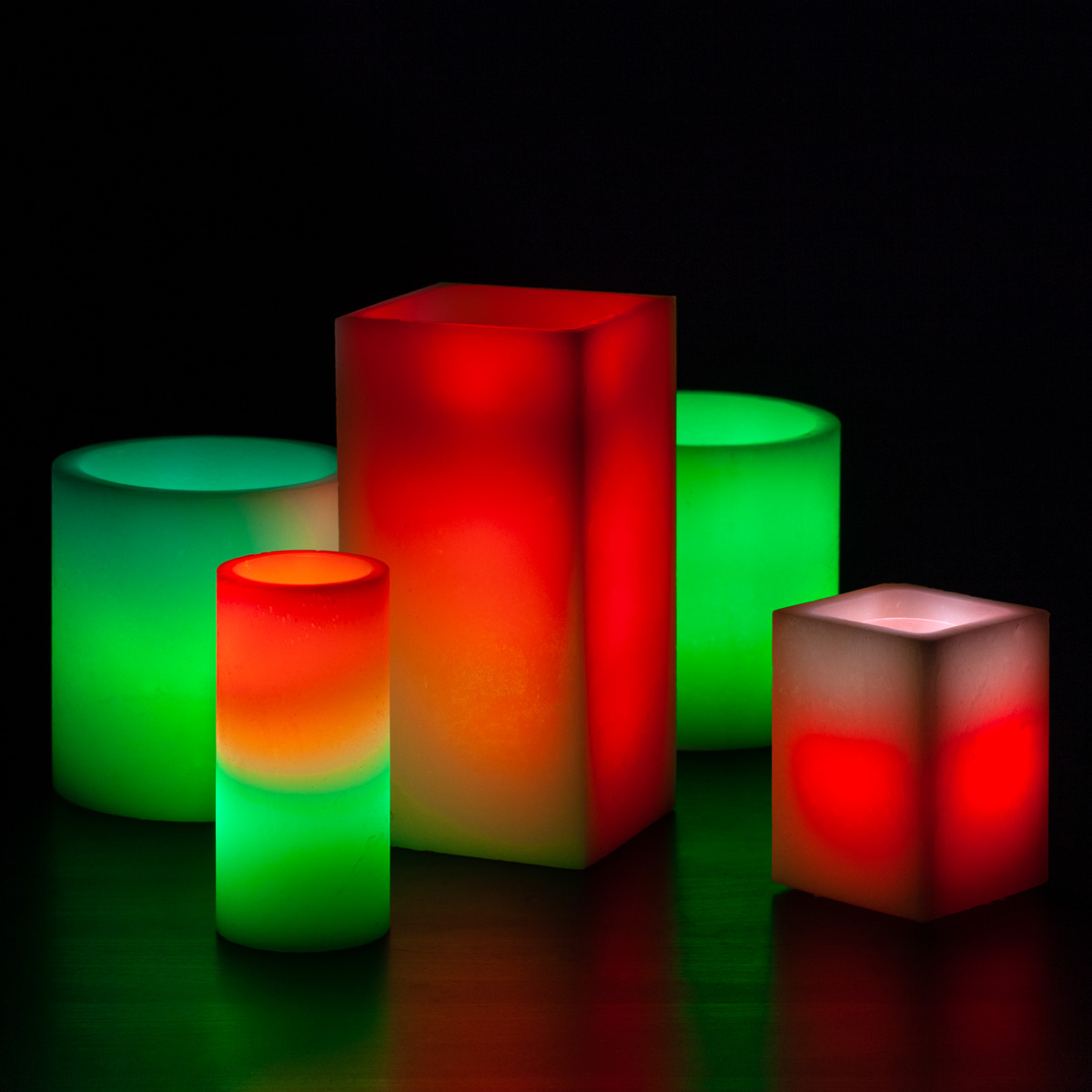 Red, Green and White Themed Wax Luminary Display