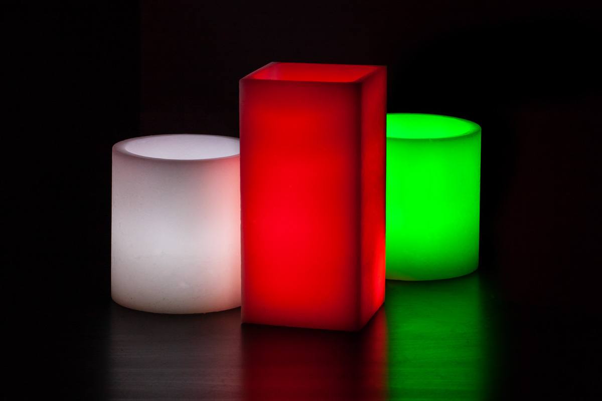 Red, Green and White Themed Wax Luminary Display