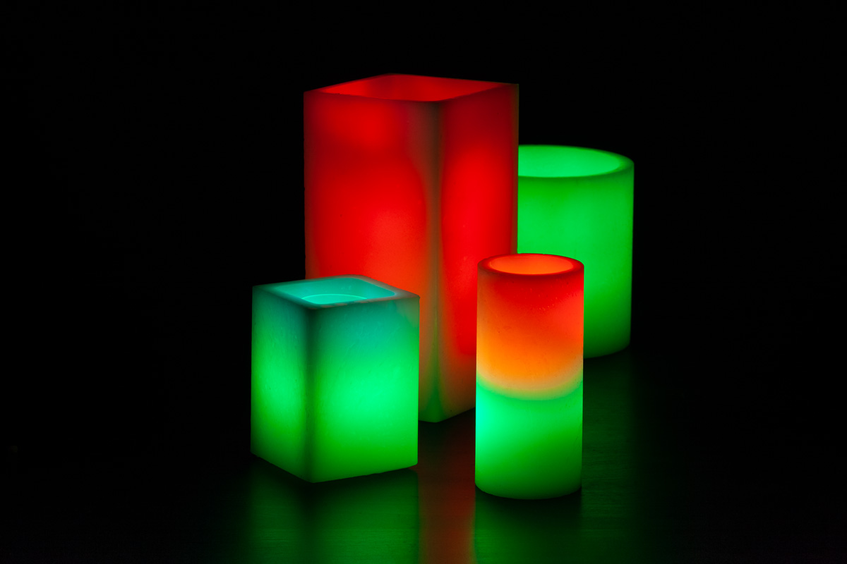 Red, Green and White Themed Wax Luminary Display