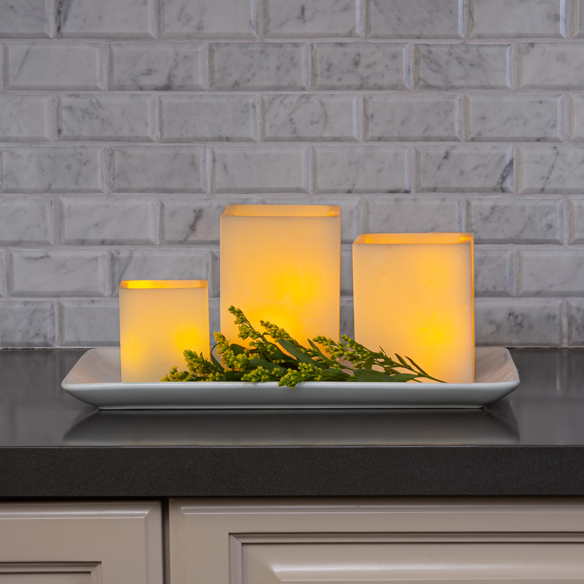G5 Flameless Square Pillar Candles - Sleek Kitchen Decor