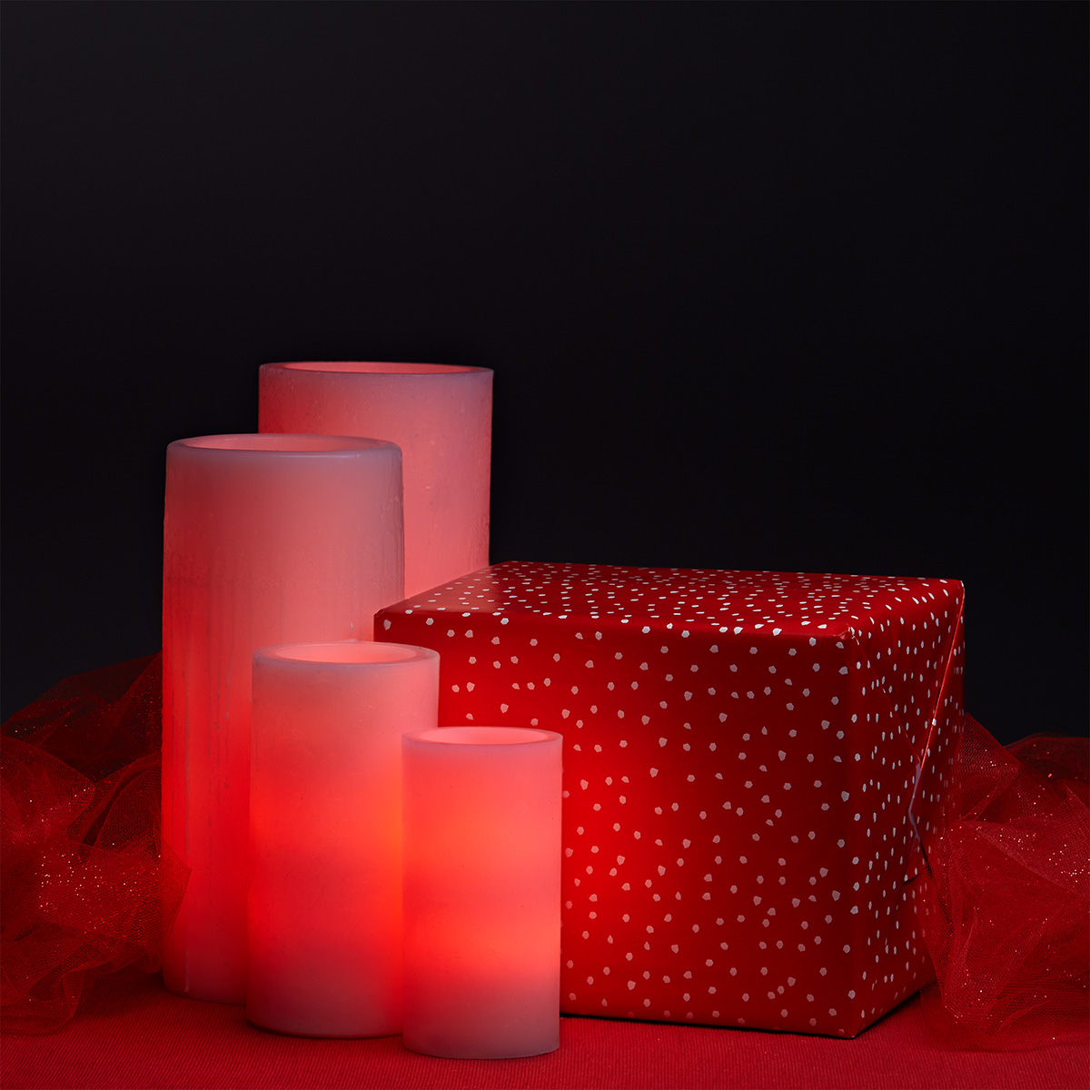 Valentines Day Red Flameless Candles with a Present