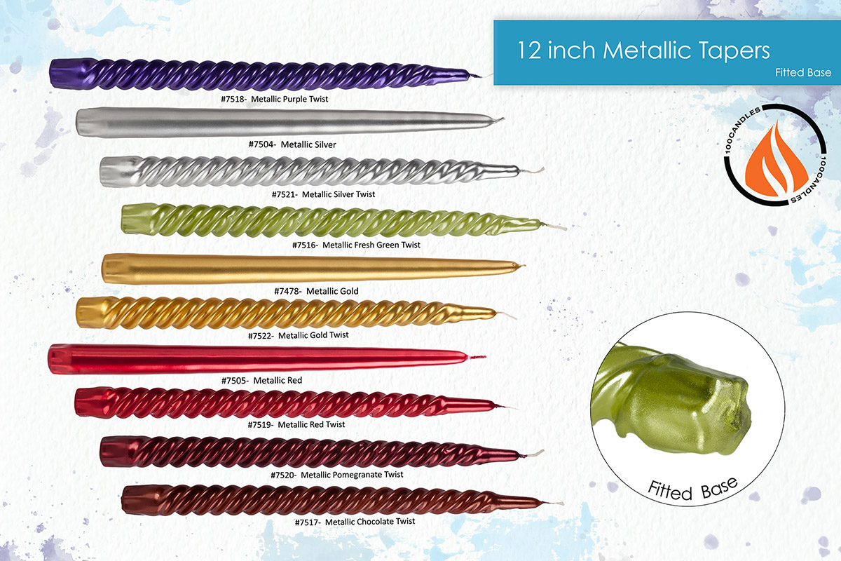 Fitted Base 12 inch Metallic Taper Candles