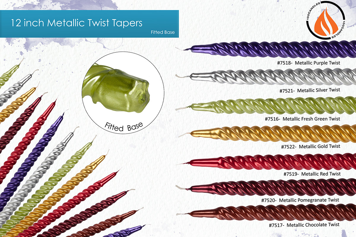 Fitted Base 12 inch Metallic Twist Taper Candles