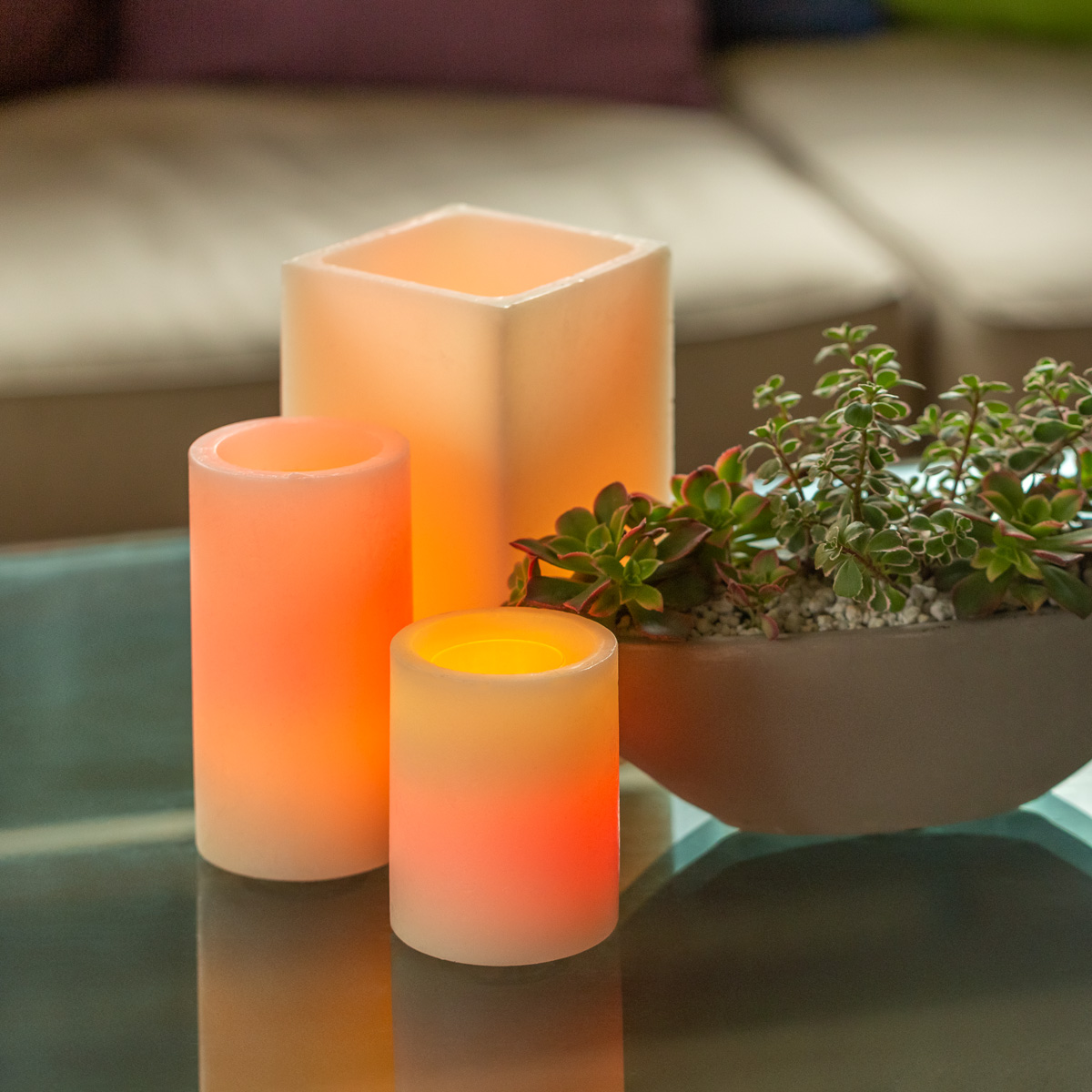 Orange Illuminated Wax Luminary Table Decor
