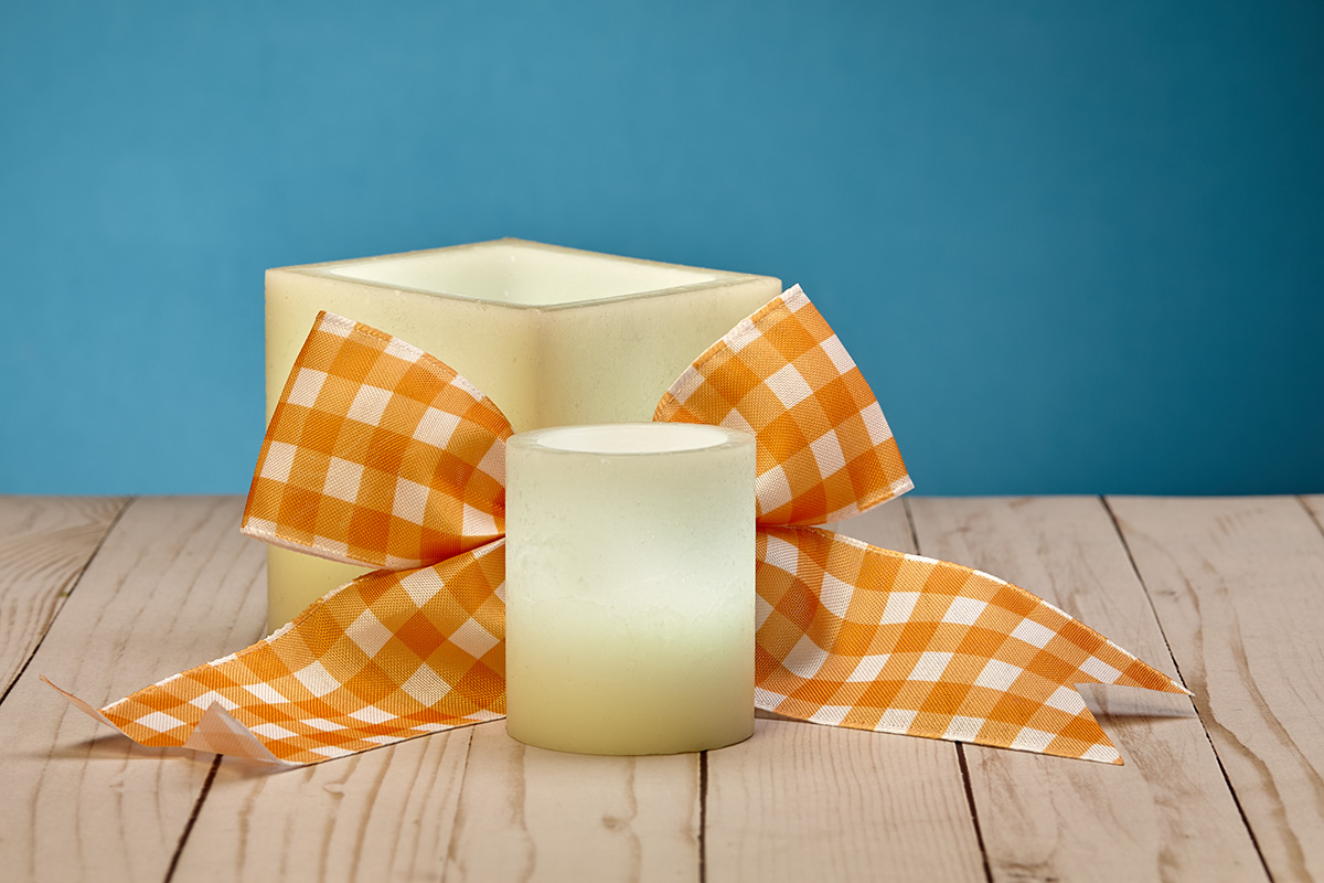 Battery Operated White Flameless Candle with Bow