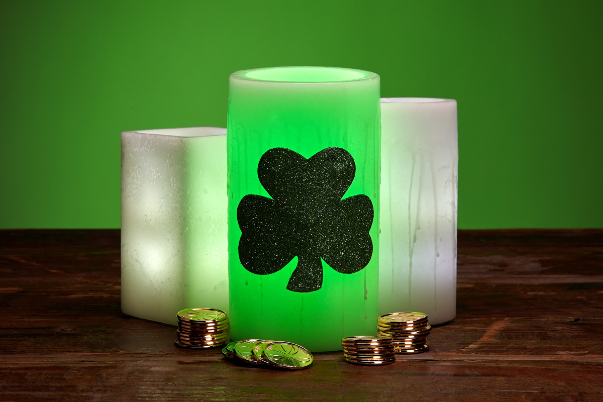Real Wax Hollow Flameless Candles Illuminated White and Green - Lucky Candles