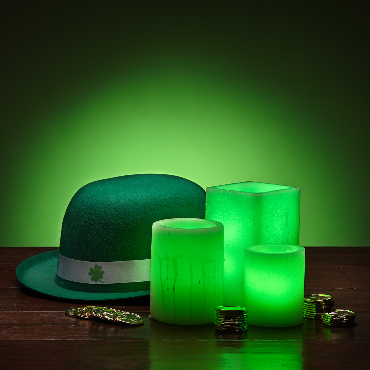 Real Wax Candles with Green Illumination - Luck of the Irish