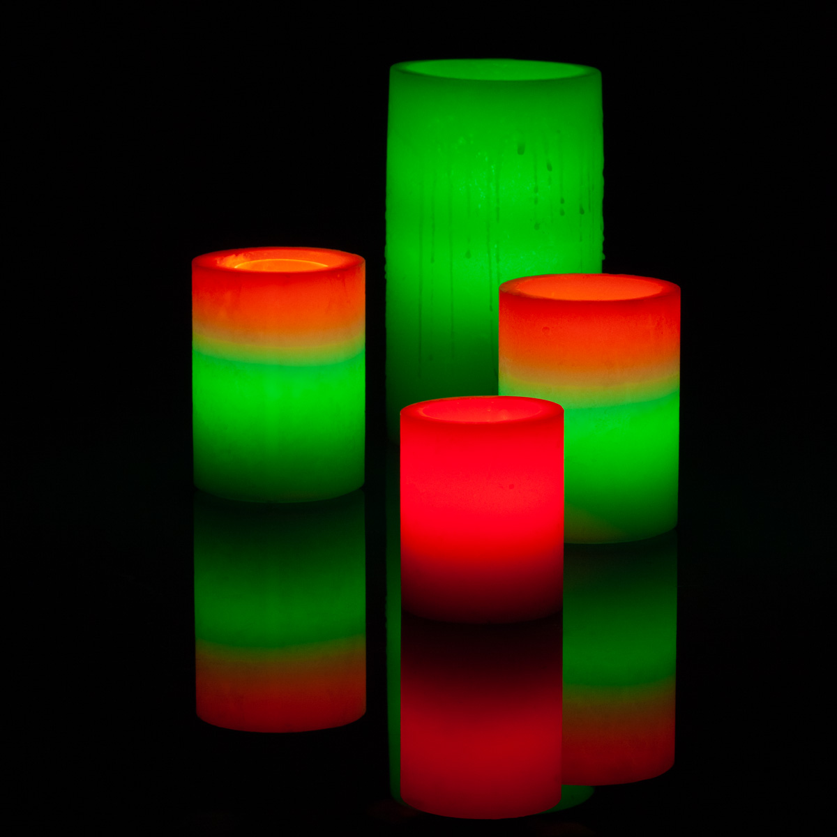 Red and Green Mix Level Illumination Wax Luminary Xmas Candle Deco Art