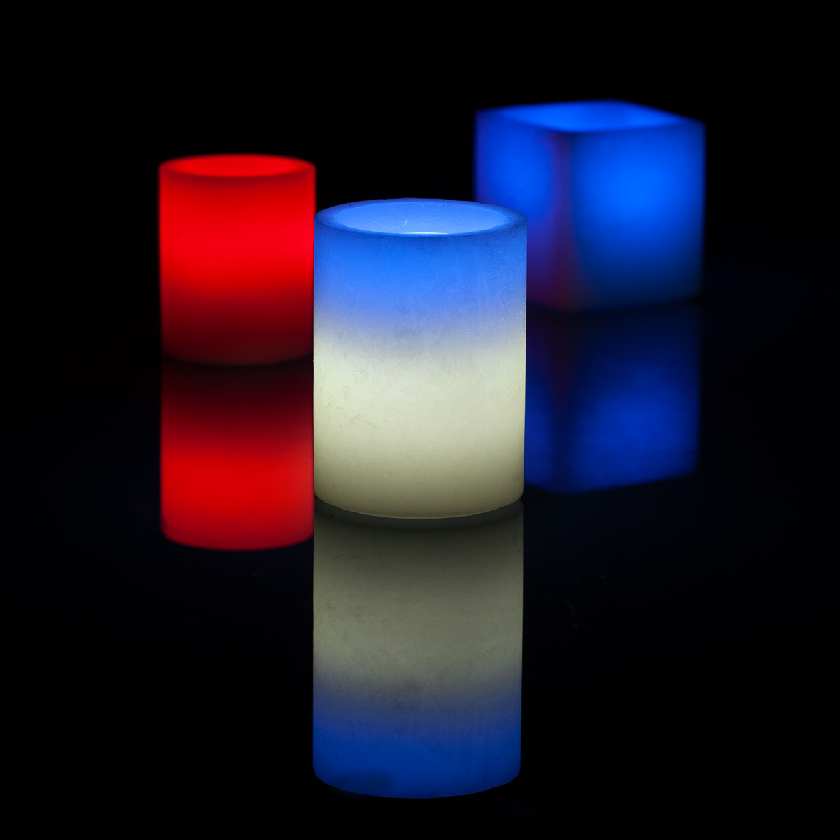 Flameless Red White and Blue Complete Illumination Candle Art