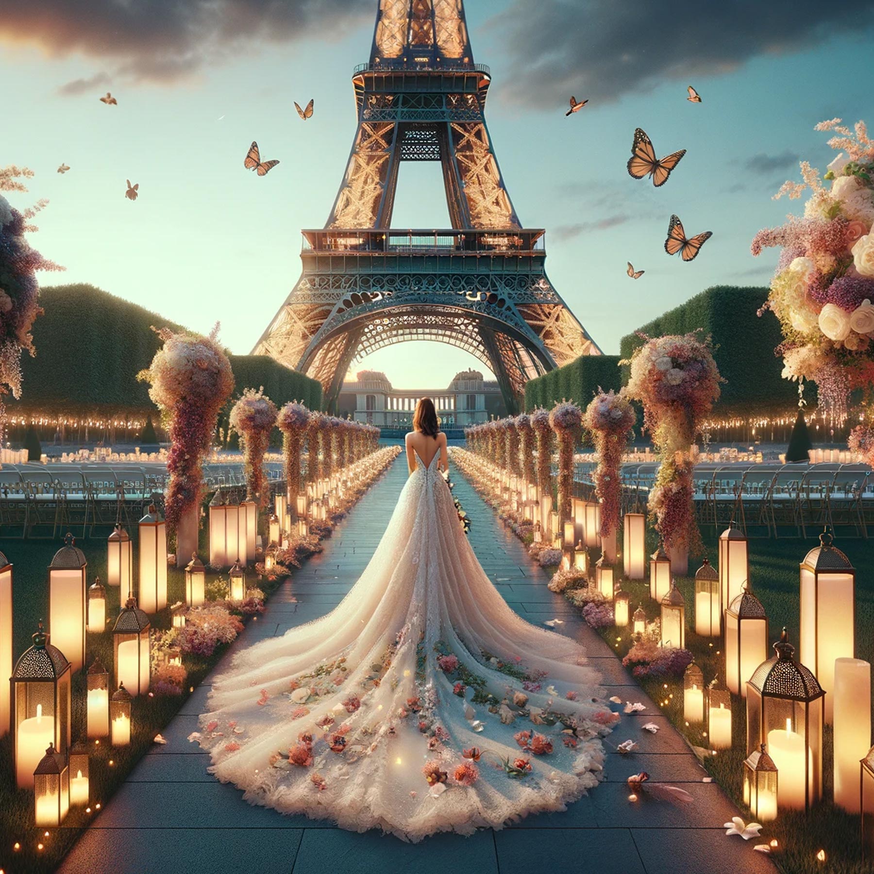 Bride Walks Down Aisle at Romantic Eiffel Tower Wedding
