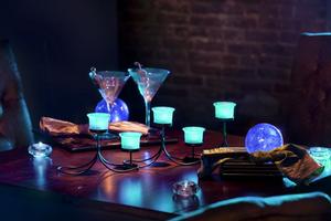 Candelabra Centerpiece with Teal LED Lights