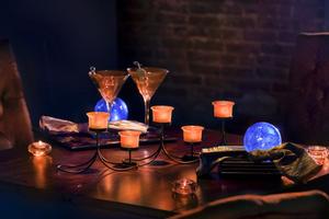 Candelabra Centerpiece with Orange LED Lights