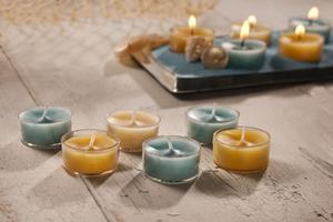 Teal and Yellow Tea Lights