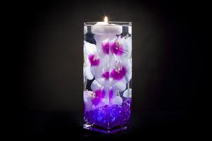 Violet Floral Centerpiece with LED Lights and Floating Candles