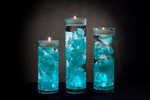 Teal Floral Centerpieces with LED Lights and Floating Candles