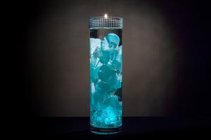 Turquoise Floral Centerpiece with LED Lights and Rhinestone Wrap
