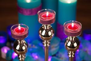 Glass Tea Light Candlesticks with Colored Sand