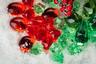 Red & Green Gems Decor On A Bed Of Snow