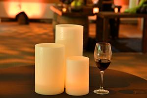 TOI Event Marketplace Cocktail Tables with Wax Luminaries