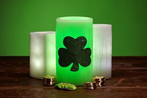 Real Wax Hollow Flameless Candles Illuminated White and Green - Lucky Candles