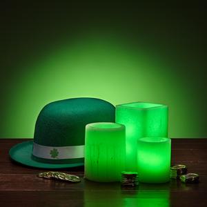 Real Wax Candles with Green Illumination - Luck of the Irish