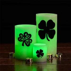 Flameless Wax Pillars Illuminated Green - Lucky Clovers