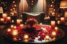 Romantic Candlelit Table with Rose Petals and Flowers