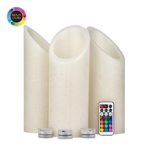 4 inch Flameless Pillar Candles Trio - 45 degree Angle Cut