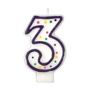 Colorful Birthday Candle - Number 3 - Polka Dot Number Cake Toppers