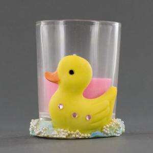 Yellow Duckie Votive Holder With Pink Candle - Baby Shower Favor