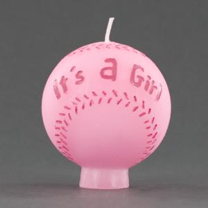 Its A Girl Pink Baseball Candle - Baby Shower Favor