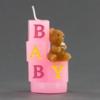 Bear Sitting On Pink Baby Blocks - Baby Shower Candle Favor