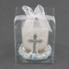 Silver Cross Shaped Poly Resin Candle Holder - Glass Votive Holder