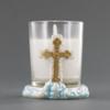 Gold Cross Shaped Poly Resin Candle Holder - Glass Votive Holder