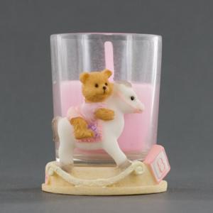 Pink Ceramic Teddy Bear Holder On Rocking Horse - Baby Shower Favor