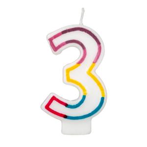 Colorful Birthday Candle - Number 3 - Rainbow Border Cake Toppers