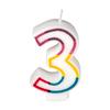 Colorful Birthday Candle - Number 3 - Rainbow Border Cake Toppers
