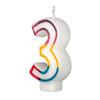 Colorful Birthday Candle - Number 3 - Rainbow Border Cake Toppers