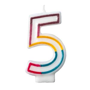 Colorful Birthday Candle -Number 5- Rainbow Border Number Cake Toppers