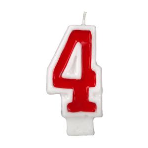 Birthday Candle - Number 4 - Red Border Cake Toppers