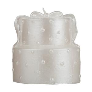 Two Tier White Wedding Cake Candle - Pearl Decorated Two Levels