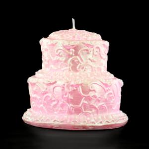 Two Tier Pink Wedding Cake Candle - Decorated Two Levels