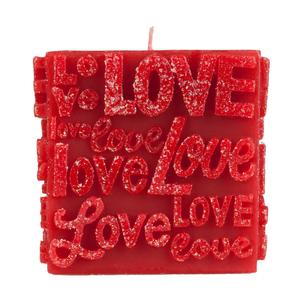 Bordeaux Square Pillar Candle - Glitter Stand Out Love Words