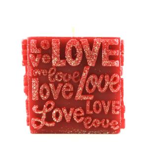 Red Square Pillar Candle - Glitter Stand Out Love Words