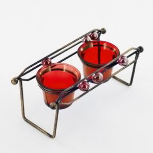 Dual Marble Abacus Beams With Twin Tealight Cups Candle Holder In Red