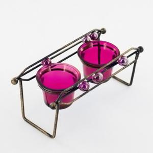 Twin Tealight Cups Candle Holder Magenta - Dual Marble Abacus Beams