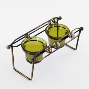 Twin Tealight Cups Candle Holder Green - Dual Marble Abacus Beams